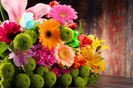 Bouquet of chrysanthemums and gerberas